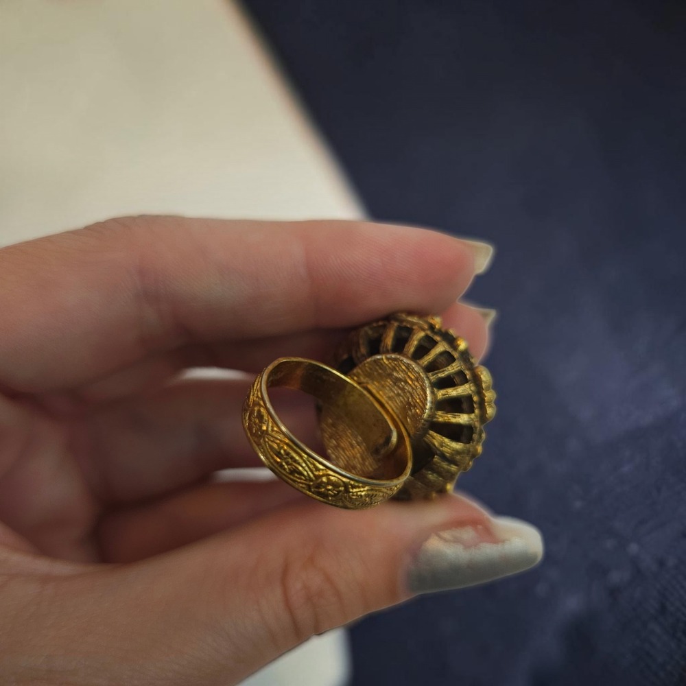 Vintage Gold Tone Cocktail Ring Set Teal, Faux Opal Sarah Coventry & Fire Flower - Picture 8 of 16